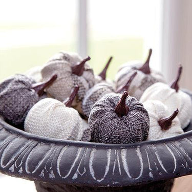 12 Pack Cream & Gray Burlap Pumpkins 15 - The Fox Decor